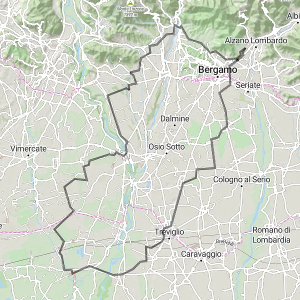 Miniaturní mapa "Cyklostezka Ranica - Trezzo sull'Adda" inspirace pro cyklisty v oblasti Lombardia, Italy. Vytvořeno pomocí plánovače tras Tarmacs.app