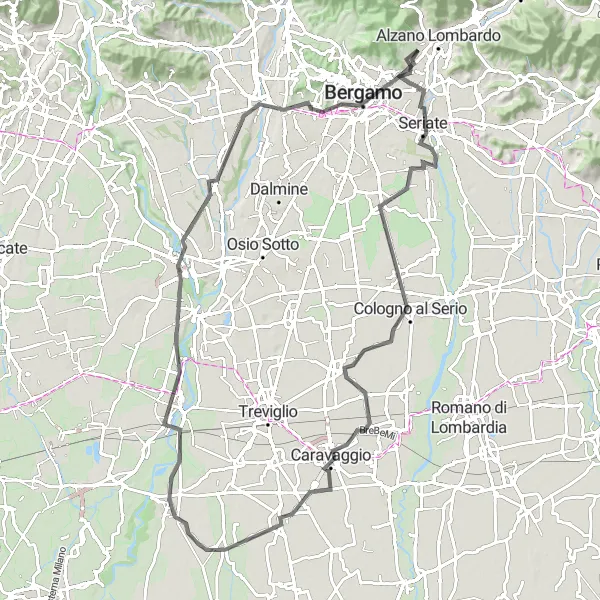 Miniatura della mappa di ispirazione al ciclismo "La Ciclabile dell'Adda" nella regione di Lombardia, Italy. Generata da Tarmacs.app, pianificatore di rotte ciclistiche