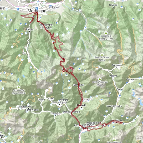 Miniature de la carte de l'inspiration cycliste "Exploration sauvage des Dolomites" dans la Lombardia, Italy. Générée par le planificateur d'itinéraire cycliste Tarmacs.app