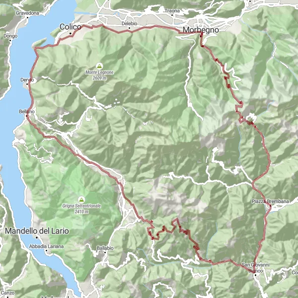 Miniatua del mapa de inspiración ciclista "Exploración de la Brembana" en Lombardia, Italy. Generado por Tarmacs.app planificador de rutas ciclistas