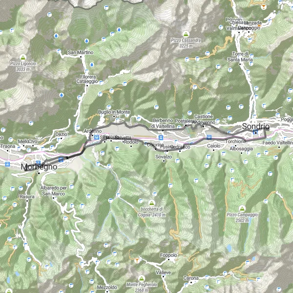 Miniatuurkaart van de fietsinspiratie "Morbegno naar Culmine di Dazio" in Lombardia, Italy. Gemaakt door de Tarmacs.app fietsrouteplanner