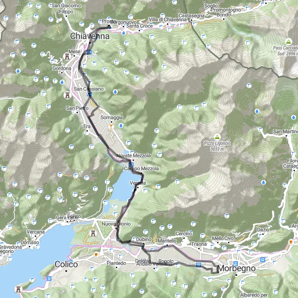Miniatura mapy "Trasa szosowa przez Monte Peschiera i Salto delle Capre" - trasy rowerowej w Lombardia, Italy. Wygenerowane przez planer tras rowerowych Tarmacs.app