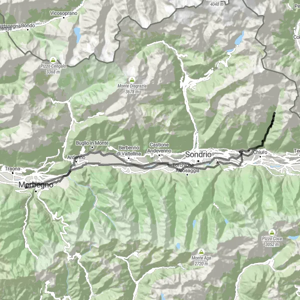 Miniatura della mappa di ispirazione al ciclismo "Giro in bici da Regoledo a Morbegno" nella regione di Lombardia, Italy. Generata da Tarmacs.app, pianificatore di rotte ciclistiche