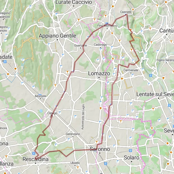 Miniatua del mapa de inspiración ciclista "Explorando Lugares Únicos en Bicicleta de Grava" en Lombardia, Italy. Generado por Tarmacs.app planificador de rutas ciclistas