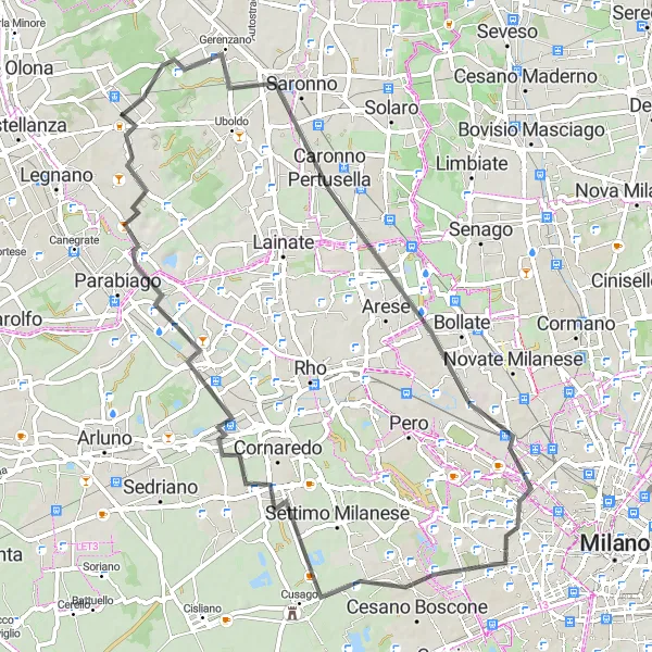Miniatura mapy "Szosowa trasa rowerowa przez okolice Rescaldina" - trasy rowerowej w Lombardia, Italy. Wygenerowane przez planer tras rowerowych Tarmacs.app