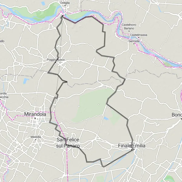 Miniature de la carte de l'inspiration cycliste "Parcours à travers Poggio Rusco et Finale Emilia" dans la Lombardia, Italy. Générée par le planificateur d'itinéraire cycliste Tarmacs.app