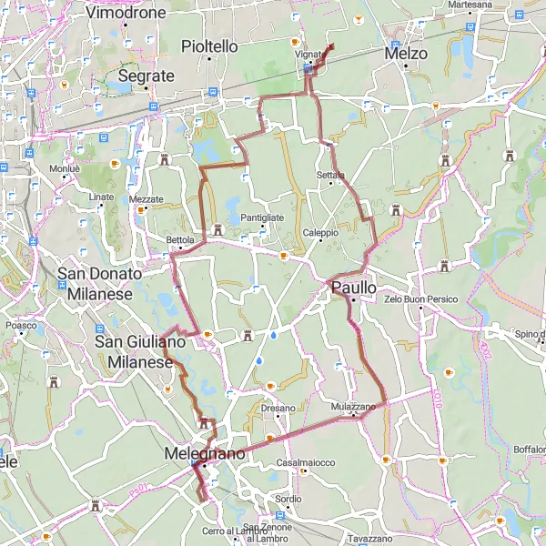 Miniatura della mappa di ispirazione al ciclismo "Giro in bicicletta da Riozzo a Mirazzano e Madonnina" nella regione di Lombardia, Italy. Generata da Tarmacs.app, pianificatore di rotte ciclistiche