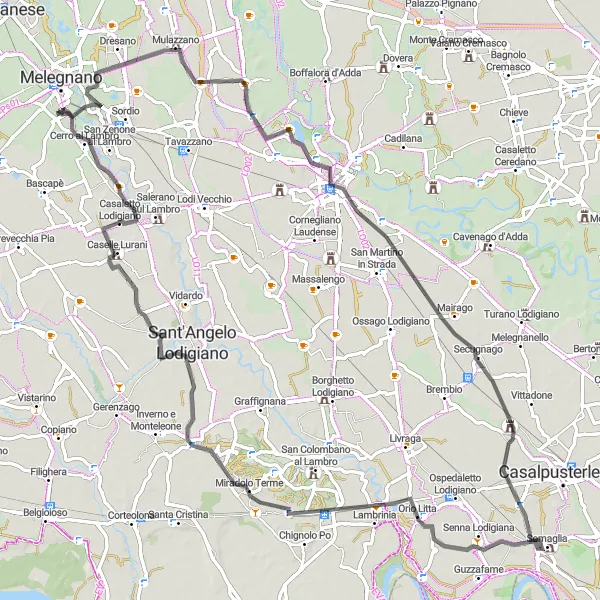 Karttaminiaatyyri "Lombardian maaseutu Road Loop" pyöräilyinspiraatiosta alueella Lombardia, Italy. Luotu Tarmacs.app pyöräilyreittisuunnittelijalla