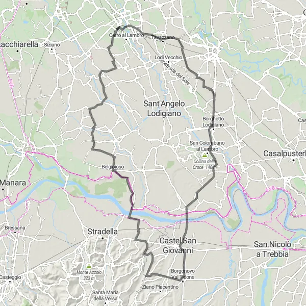 Zemljevid v pomanjšavi "Raznolika cestna kolesarska pot iz Riozza" kolesarske inspiracije v Lombardia, Italy. Generirano z načrtovalcem kolesarskih poti Tarmacs.app