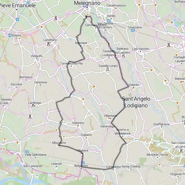 Miniatura mapy "Trasa przez Castello di Belgioioso" - trasy rowerowej w Lombardia, Italy. Wygenerowane przez planer tras rowerowych Tarmacs.app