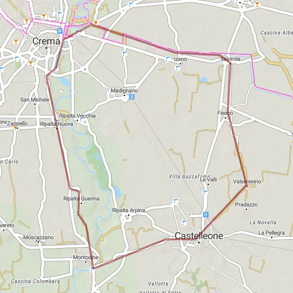 Mapa miniatúra "Vyberáte sa na kratší výlet z Ripalta Guerina?" cyklistická inšpirácia v Lombardia, Italy. Vygenerované cyklistickým plánovačom trás Tarmacs.app
