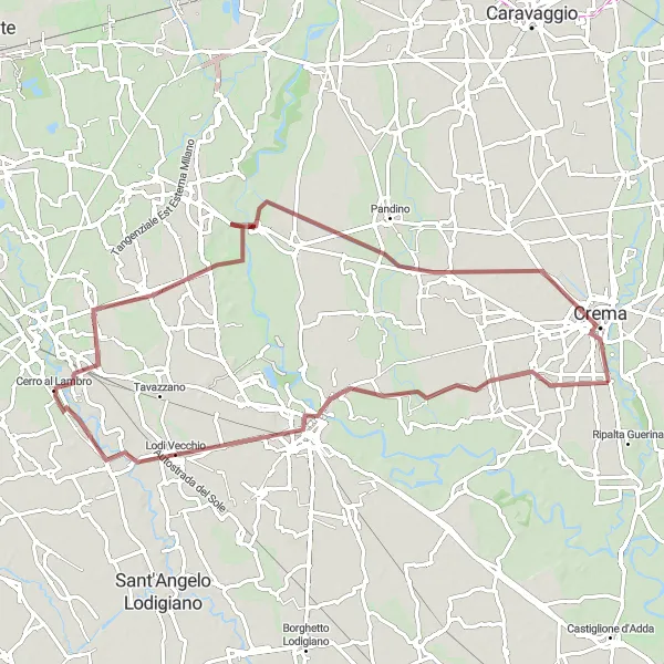 Mapa miniatúra "Gravelový okruh z Ripalta Nuova" cyklistická inšpirácia v Lombardia, Italy. Vygenerované cyklistickým plánovačom trás Tarmacs.app