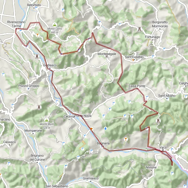 Mapa miniatúra "Gravelový okruh s výstupom na Monte Giglio" cyklistická inšpirácia v Lombardia, Italy. Vygenerované cyklistickým plánovačom trás Tarmacs.app