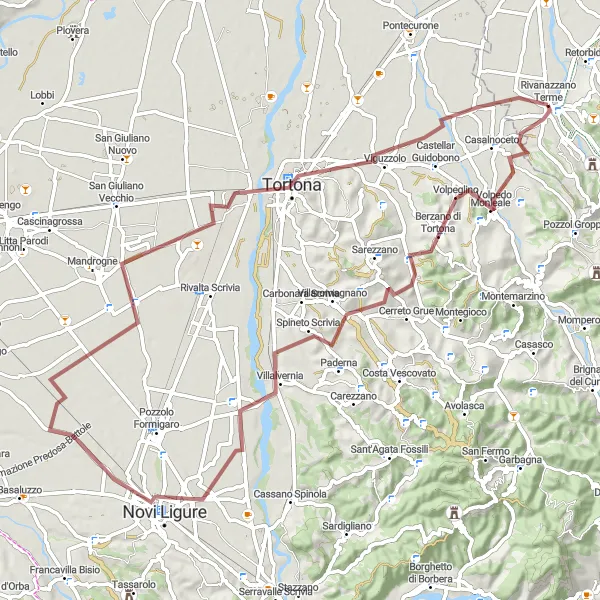 Mapa miniatúra "Gravel cyklistická trasa okolo Rivanazzano" cyklistická inšpirácia v Lombardia, Italy. Vygenerované cyklistickým plánovačom trás Tarmacs.app