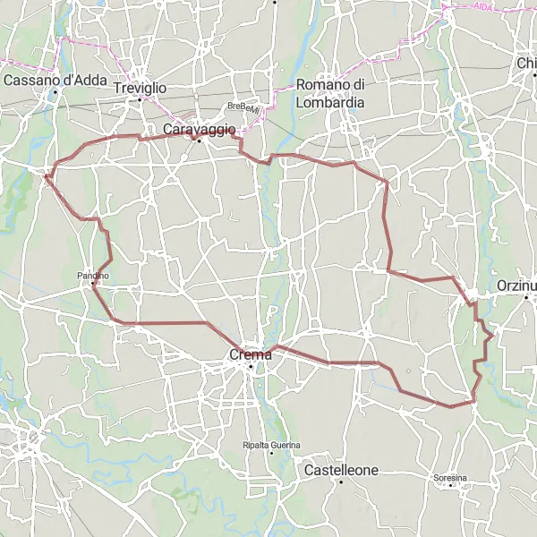 Map miniature of "Gravel Adventure" cycling inspiration in Lombardia, Italy. Generated by Tarmacs.app cycling route planner