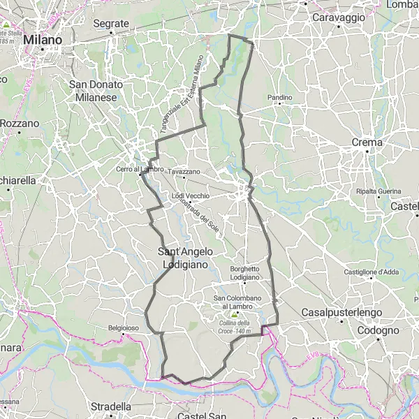 Miniatura della mappa di ispirazione al ciclismo "Giro in bicicletta da Rivolta d'Adda a Mulazzano" nella regione di Lombardia, Italy. Generata da Tarmacs.app, pianificatore di rotte ciclistiche