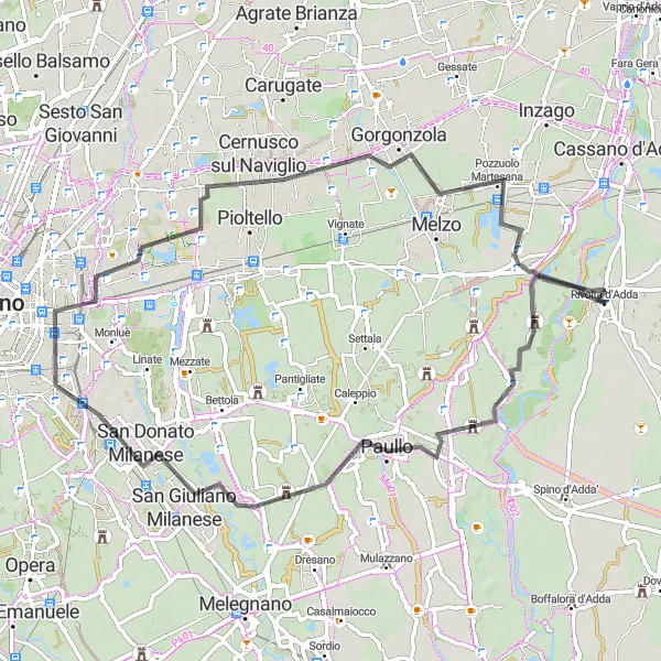 Karten-Miniaturansicht der Radinspiration "Radweg von Rivolta d'Adda nach Cassina de' Pecchi" in Lombardia, Italy. Erstellt vom Tarmacs.app-Routenplaner für Radtouren