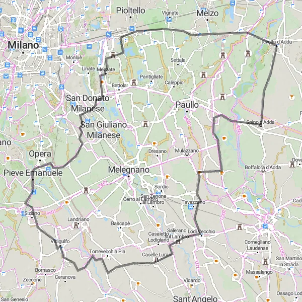 Miniatura della mappa di ispirazione al ciclismo "Giro in bicicletta da Rivolta d'Adda" nella regione di Lombardia, Italy. Generata da Tarmacs.app, pianificatore di rotte ciclistiche