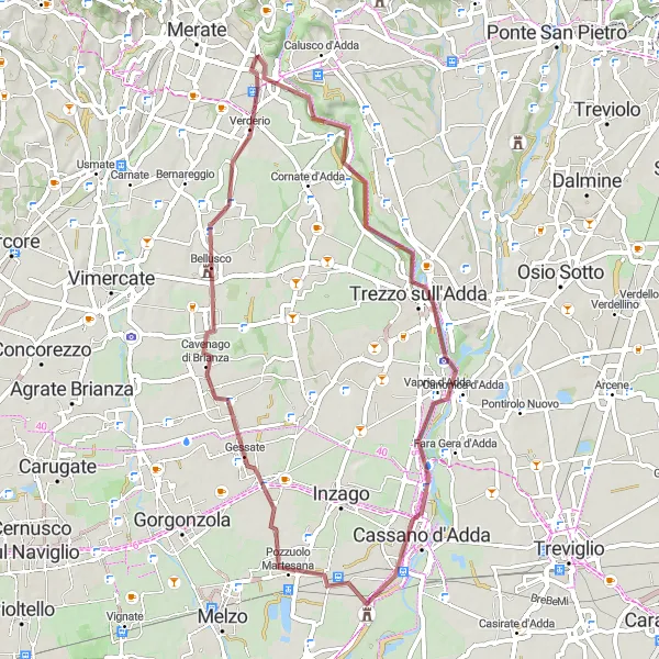 Miniaturní mapa "Gravelový okruh okolo Monte Robbia" inspirace pro cyklisty v oblasti Lombardia, Italy. Vytvořeno pomocí plánovače tras Tarmacs.app