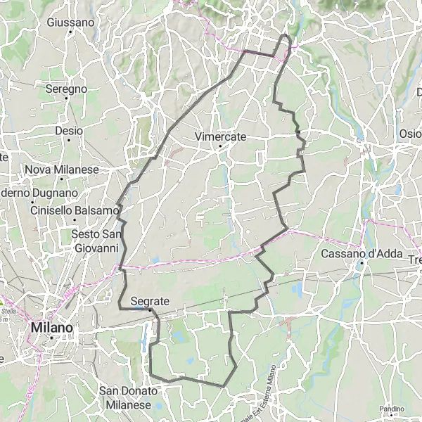 Miniature de la carte de l'inspiration cycliste "Itinéraire des Lacs Lombards" dans la Lombardia, Italy. Générée par le planificateur d'itinéraire cycliste Tarmacs.app
