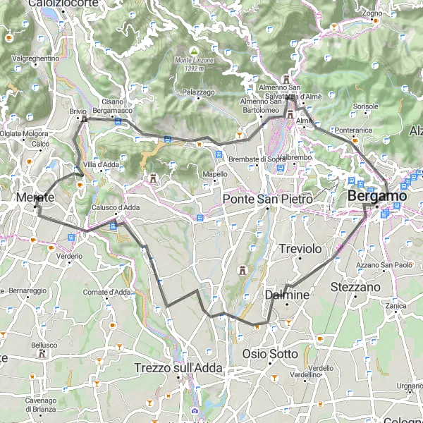 Kartminiatyr av "Opplev Bergamo og Robbiate på denne landeveisturen" sykkelinspirasjon i Lombardia, Italy. Generert av Tarmacs.app sykkelrutoplanlegger
