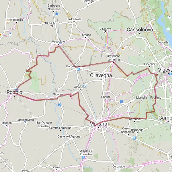 Map miniature of "Vespolate Gravel Loop" cycling inspiration in Lombardia, Italy. Generated by Tarmacs.app cycling route planner