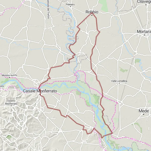 Miniatua del mapa de inspiración ciclista "Ruta de Grava a Castelnovetto y Bozzole" en Lombardia, Italy. Generado por Tarmacs.app planificador de rutas ciclistas