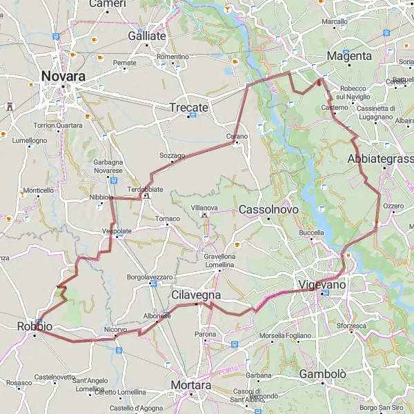 Miniatura mapy "Trasa przez Nibbiola i Vigevano" - trasy rowerowej w Lombardia, Italy. Wygenerowane przez planer tras rowerowych Tarmacs.app