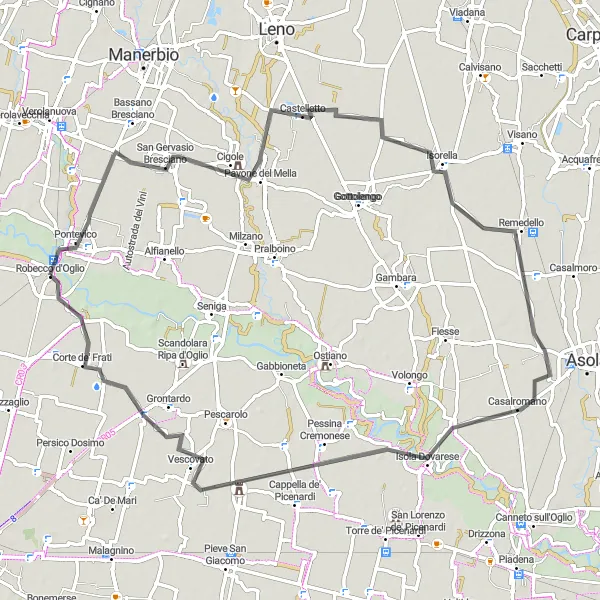 Miniatura mapy "Trasa przez San Gervasio Bresciano, Remedello i Pessina Cremonese" - trasy rowerowej w Lombardia, Italy. Wygenerowane przez planer tras rowerowych Tarmacs.app