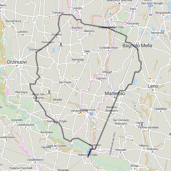 Mapa miniatúra "Z Robecca d'Oglio do Bassano Bresciano" cyklistická inšpirácia v Lombardia, Italy. Vygenerované cyklistickým plánovačom trás Tarmacs.app