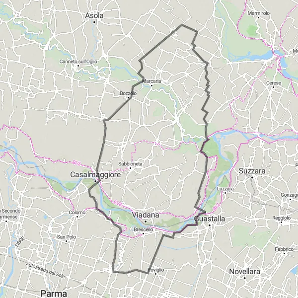 Karten-Miniaturansicht der Radinspiration "Panoramafahrt durch Castellucchio und Bozzolo" in Lombardia, Italy. Erstellt vom Tarmacs.app-Routenplaner für Radtouren