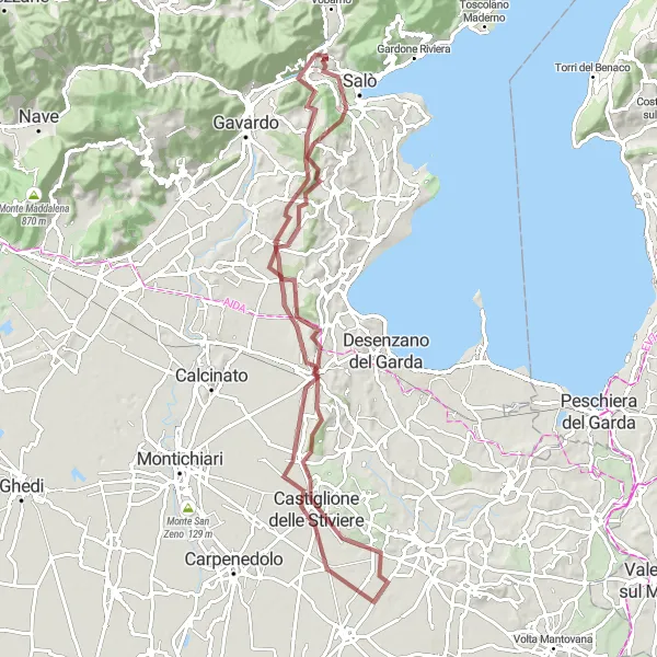 Miniature de la carte de l'inspiration cycliste "Tour du Lac de Garde en gravier" dans la Lombardia, Italy. Générée par le planificateur d'itinéraire cycliste Tarmacs.app