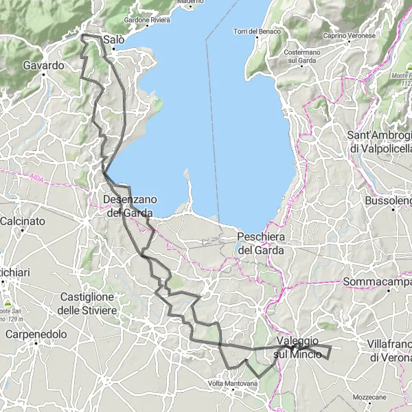Kartminiatyr av "Road to Roè Volciano" sykkelinspirasjon i Lombardia, Italy. Generert av Tarmacs.app sykkelrutoplanlegger
