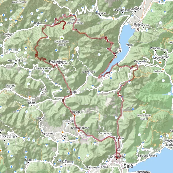 Miniatua del mapa de inspiración ciclista "Desafío en la montaña San Colombano" en Lombardia, Italy. Generado por Tarmacs.app planificador de rutas ciclistas