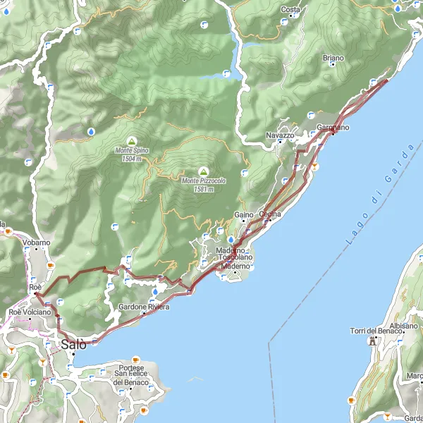Miniature de la carte de l'inspiration cycliste "Exploration Gravel de Gargnano" dans la Lombardia, Italy. Générée par le planificateur d'itinéraire cycliste Tarmacs.app