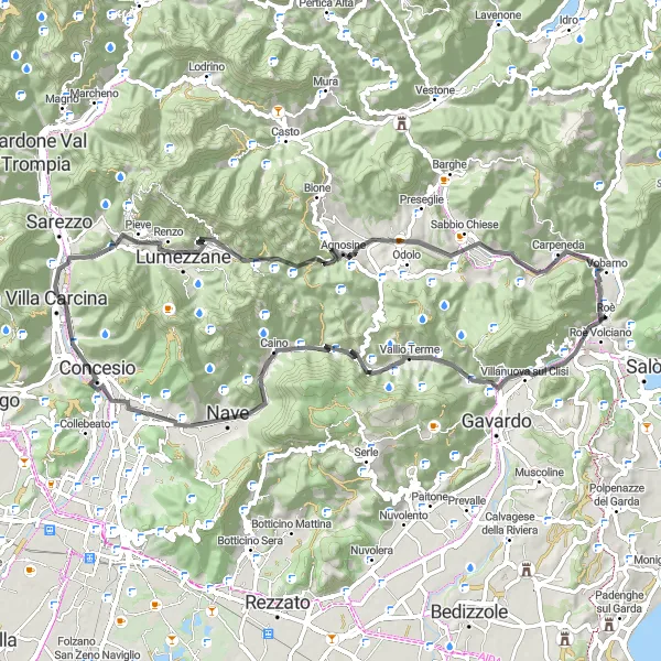 Miniatuurkaart van de fietsinspiratie "Avontuurlijke tocht van Monte Covolo naar Guarda" in Lombardia, Italy. Gemaakt door de Tarmacs.app fietsrouteplanner