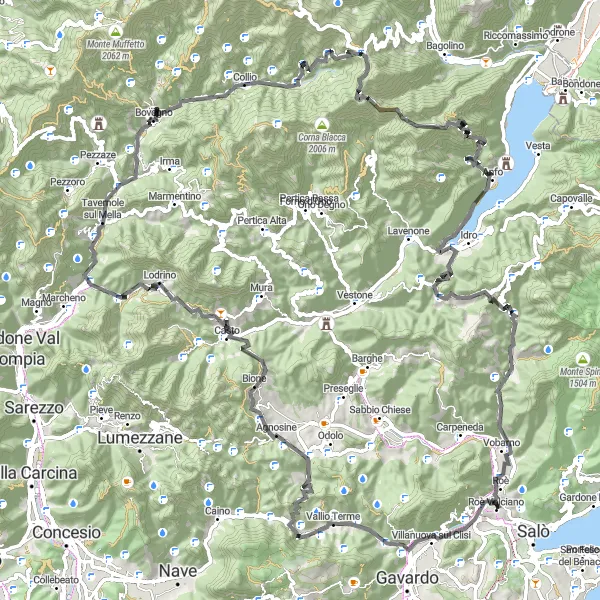 Kartminiatyr av "Road Cycling Route runt Roè" cykelinspiration i Lombardia, Italy. Genererad av Tarmacs.app cykelruttplanerare