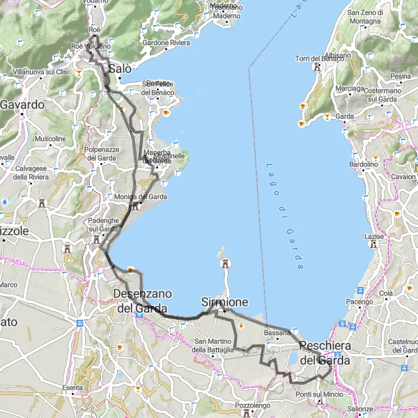 Miniaturekort af cykelinspirationen "Søen Gardas tur" i Lombardia, Italy. Genereret af Tarmacs.app cykelruteplanlægger