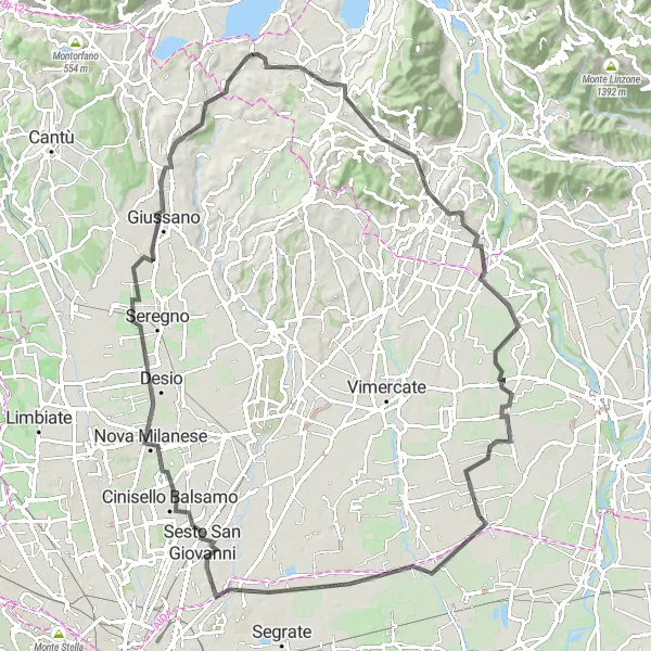 Mapa miniatúra "Cyklistická trasa cez Rogeno až do Lambruga" cyklistická inšpirácia v Lombardia, Italy. Vygenerované cyklistickým plánovačom trás Tarmacs.app