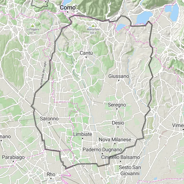 Mapa miniatúra "Cyklotrasa cez Besana in Brianza a Monzu" cyklistická inšpirácia v Lombardia, Italy. Vygenerované cyklistickým plánovačom trás Tarmacs.app