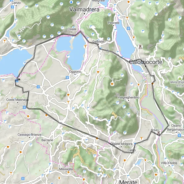 Miniaturekort af cykelinspirationen "Korte og Smukke Ruter i Lombardiet" i Lombardia, Italy. Genereret af Tarmacs.app cykelruteplanlægger