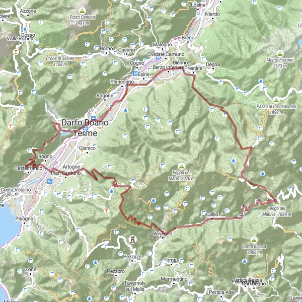 Mapa miniatúra "Gravel trasa Darfo Boario Terme - Pian Camuno" cyklistická inšpirácia v Lombardia, Italy. Vygenerované cyklistickým plánovačom trás Tarmacs.app