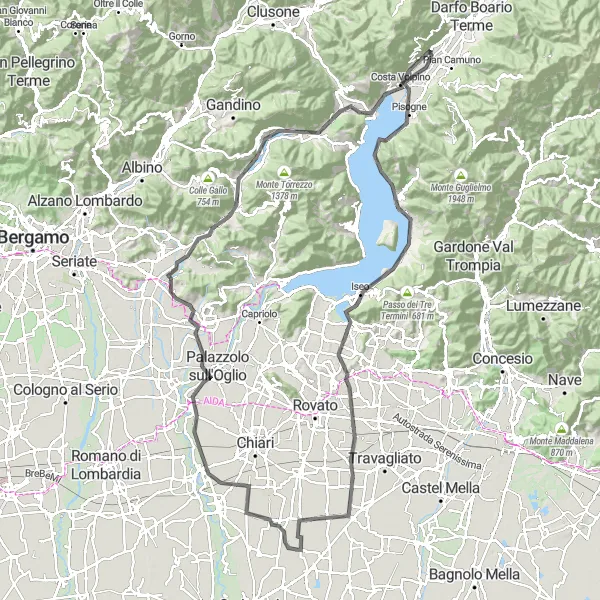 Karten-Miniaturansicht der Radinspiration "Mit dem Fahrrad durch die Weinberge des Iseosees" in Lombardia, Italy. Erstellt vom Tarmacs.app-Routenplaner für Radtouren