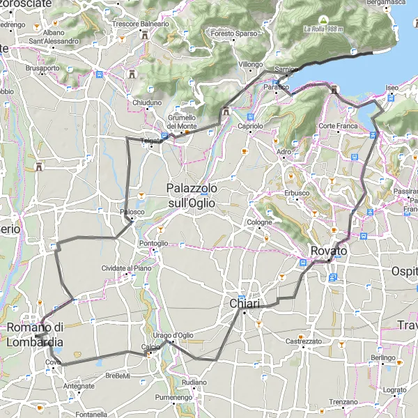 Miniature de la carte de l'inspiration cycliste "L'Excursion vers Monte della Croce" dans la Lombardia, Italy. Générée par le planificateur d'itinéraire cycliste Tarmacs.app