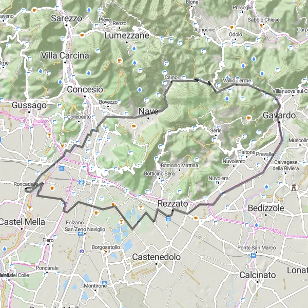 Miniaturekort af cykelinspirationen "Udfordrende landevejscykelrute til Roncadelle" i Lombardia, Italy. Genereret af Tarmacs.app cykelruteplanlægger