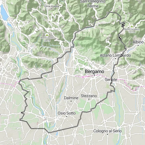 Map miniature of "Roncello Mountain Challenge" cycling inspiration in Lombardia, Italy. Generated by Tarmacs.app cycling route planner