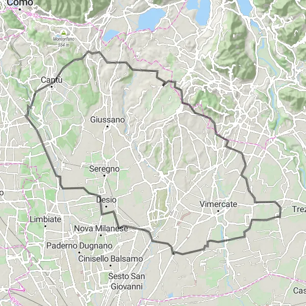 Mapa miniatúra "Trasa cez Muggiò, Cesano Maderno a Sulbiate" cyklistická inšpirácia v Lombardia, Italy. Vygenerované cyklistickým plánovačom trás Tarmacs.app