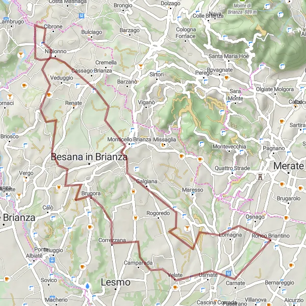 Miniaturní mapa "Gravel Tour Cassago Brianza" inspirace pro cyklisty v oblasti Lombardia, Italy. Vytvořeno pomocí plánovače tras Tarmacs.app