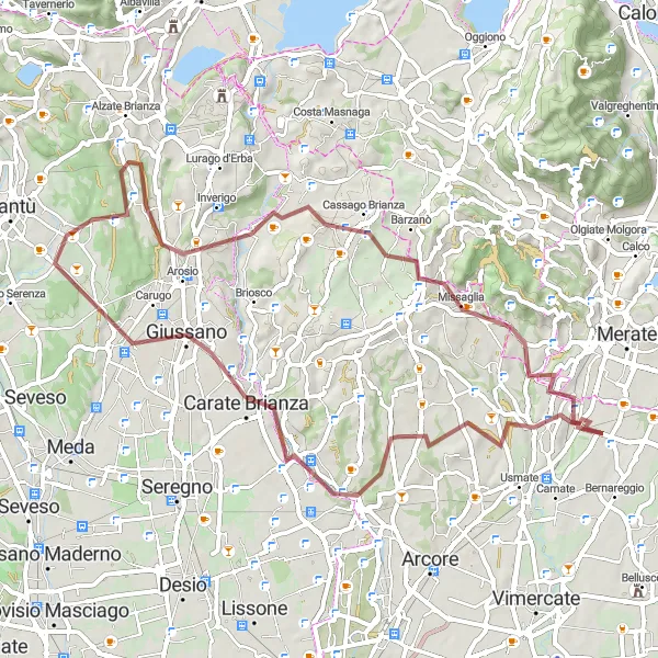 Miniature de la carte de l'inspiration cycliste "Les collines mystérieuses de Lombardie" dans la Lombardia, Italy. Générée par le planificateur d'itinéraire cycliste Tarmacs.app
