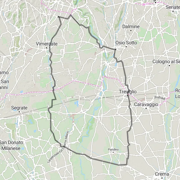 Miniatura della mappa di ispirazione al ciclismo "Giro in bicicletta da Ronco Briantino a Pessano con Bornago" nella regione di Lombardia, Italy. Generata da Tarmacs.app, pianificatore di rotte ciclistiche